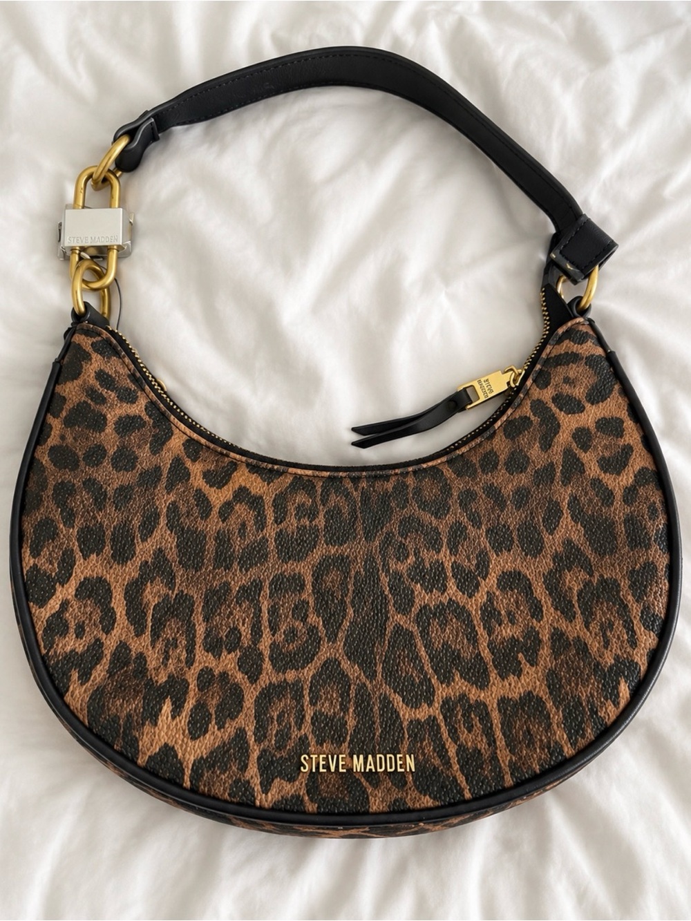 Steve Madden Leopard Crescent Shoulder Bag in Brown and Black